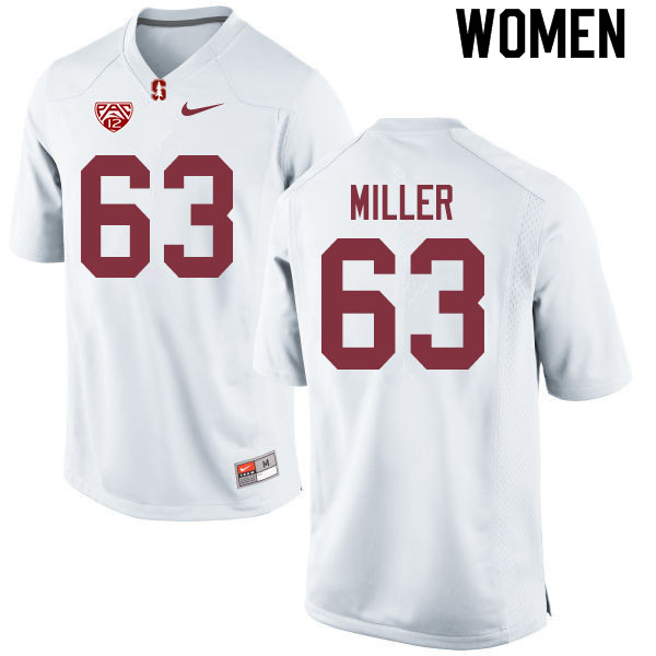 Women #63 Barrett Miller Stanford Cardinal College Football Jerseys Sale-White - Click Image to Close